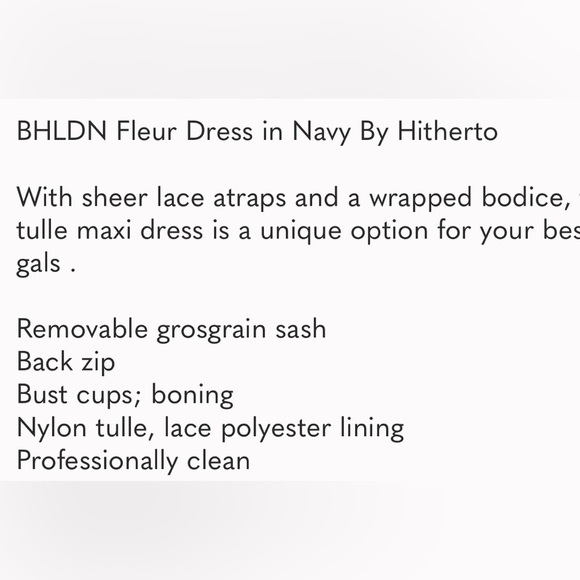 BHLDN HITHERTO FLEUR ANTHROPOLOGIE Elegant Navy Blue Lace Evening Gown SIZE 4 - Picture 5 of 8
